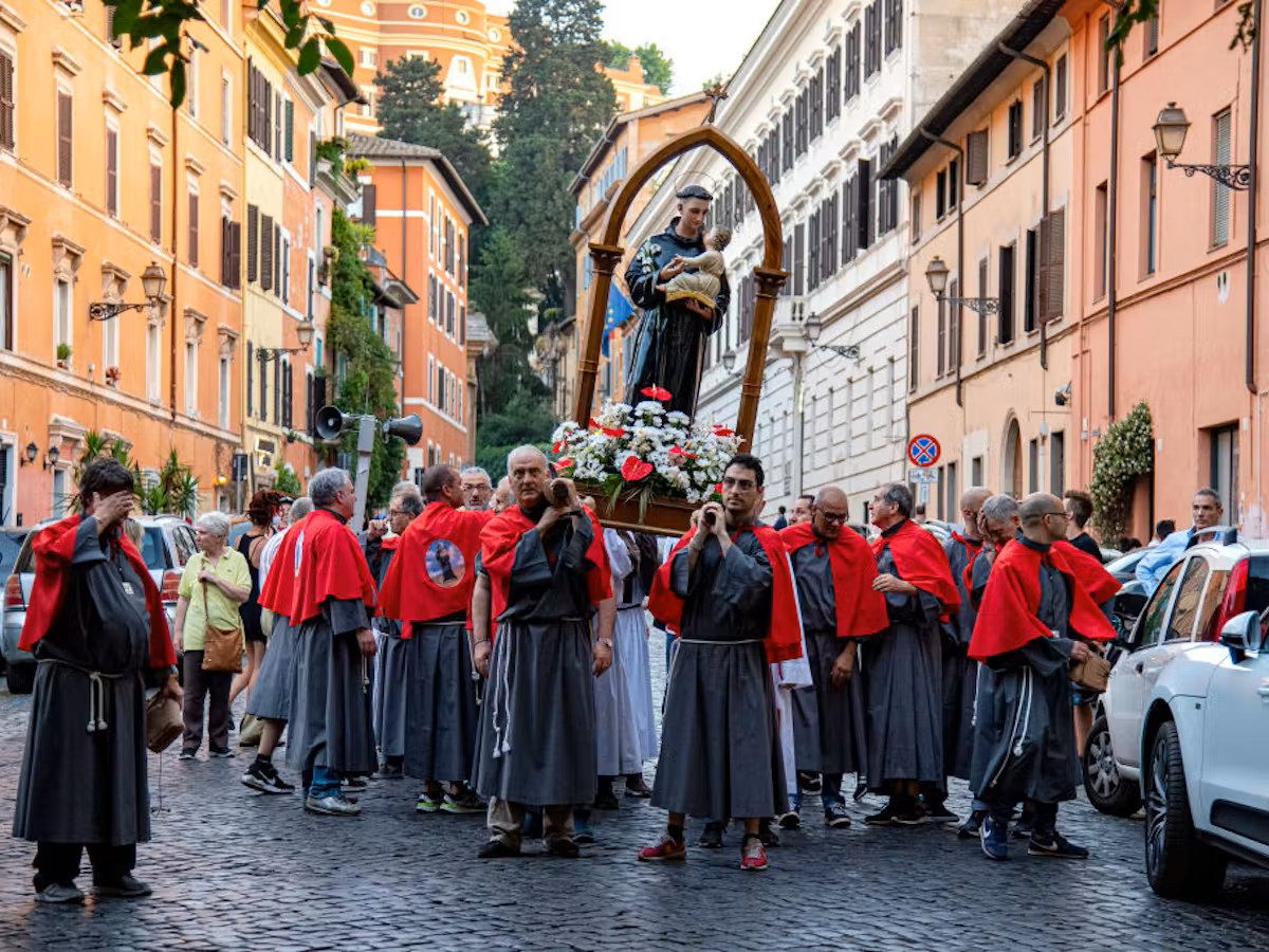 Catholic bearers carry the relic of St. Anthony of Padua in a procession in Rome.