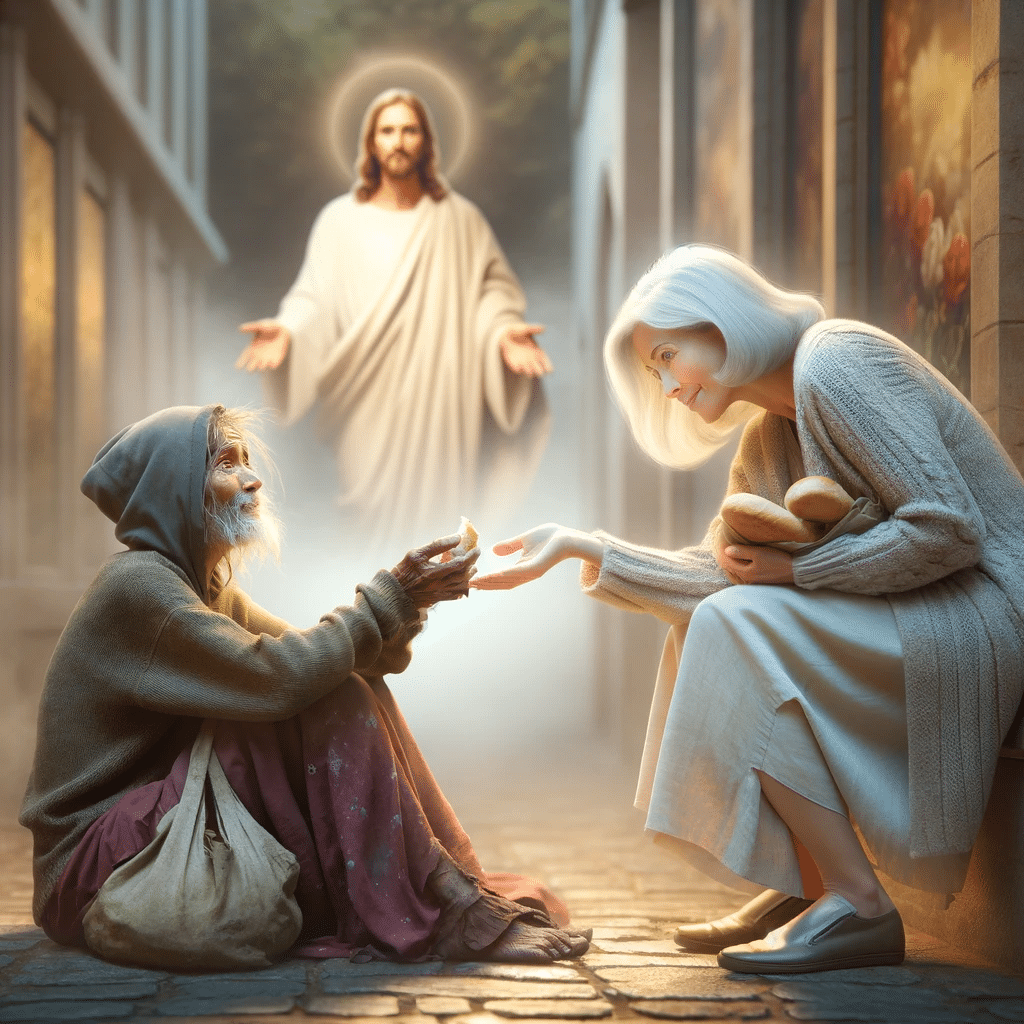 Doreen giving to a homeless woman | Jesus coming to dinner - Christian short story