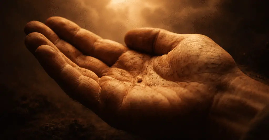 hand holding mustard seed